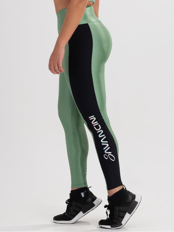 legging poliamida fell rib faixa lateral verde savancini f358 lat