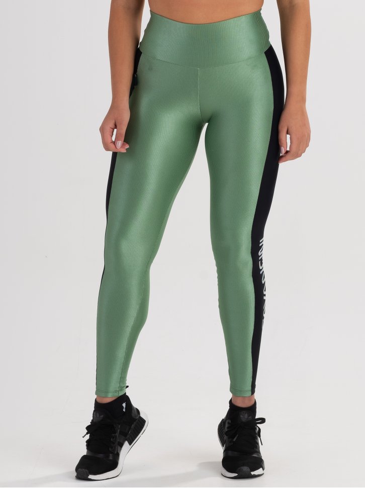 legging poliamida fell rib faixa lateral verde savancini f358