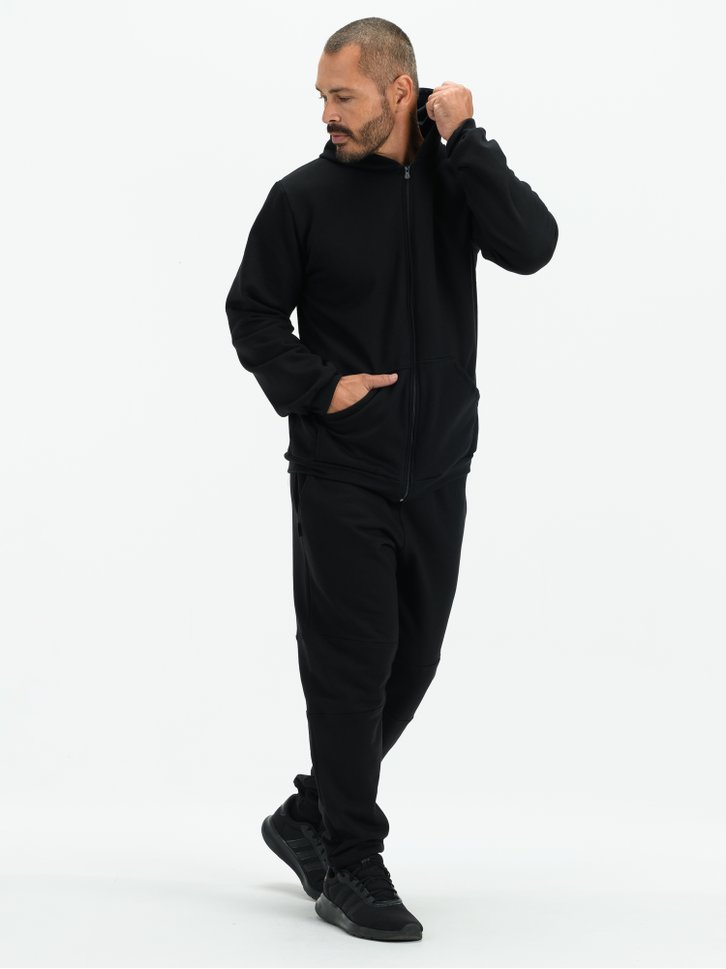 Conjunto Calça e Casaco Moletom Masculino Capuz e Zíper Preto 