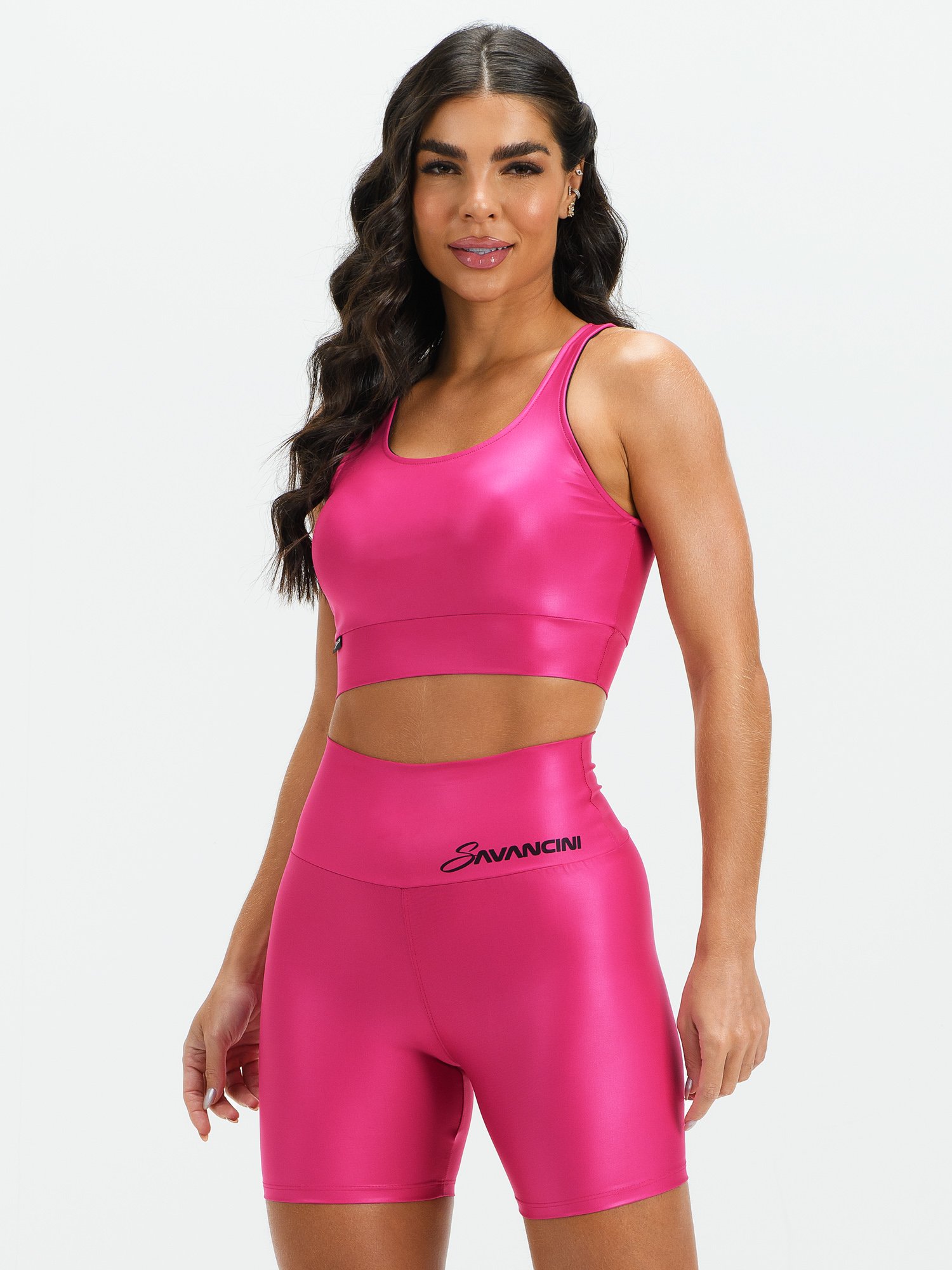 Conjunto Shorts e Top Fitness Savancini Cirrê Pink