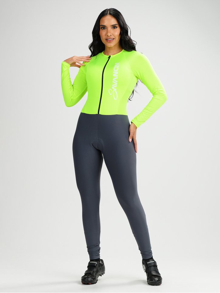 macacao ciclismo feminino forro em gel chumbo e amarelo supreme savancini sp500 4