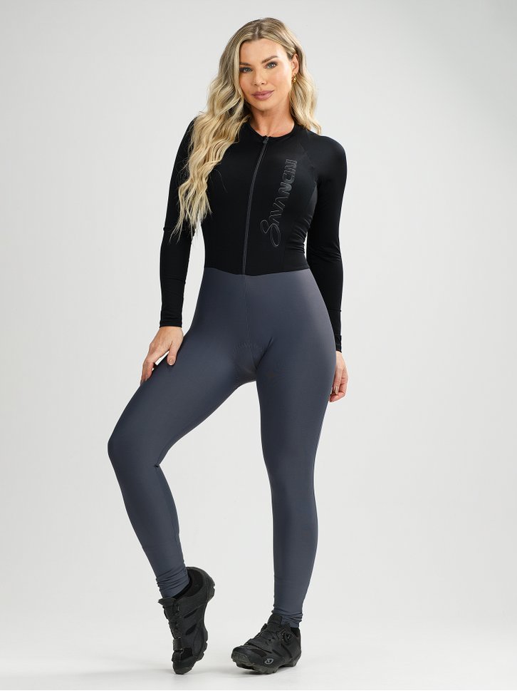macacao ciclismo feminino forro em gel chumbo e preto savancini sp500 5