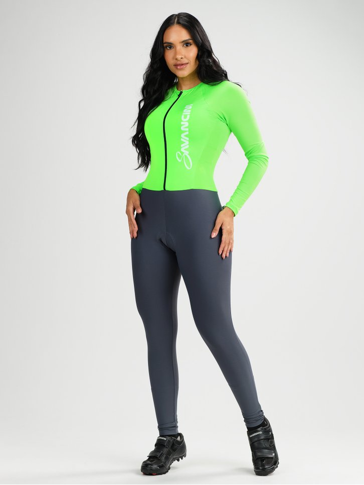 macacao ciclismo feminino forro em gel chumbo e verde supreme savancini sp500 1