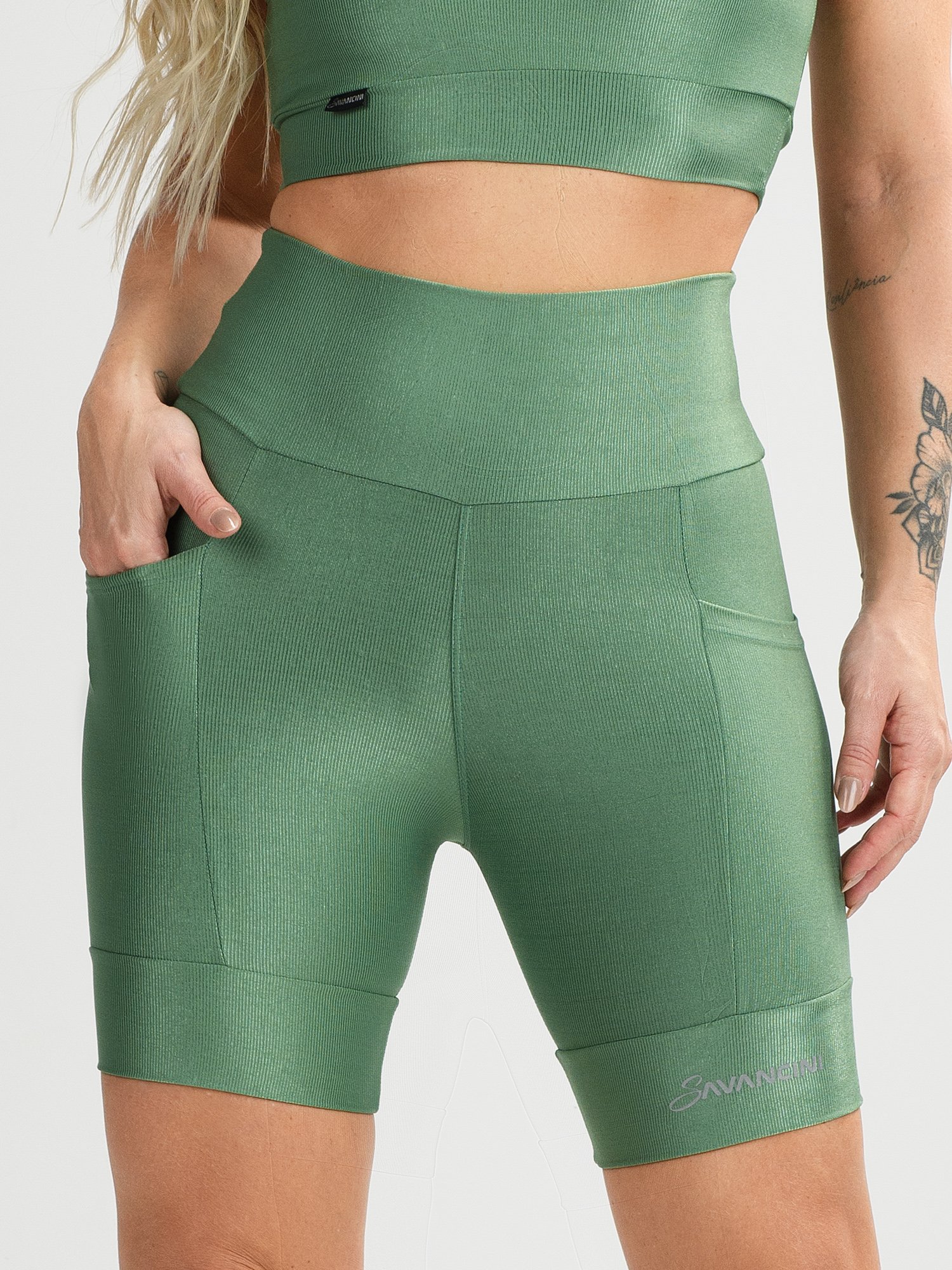 Short De Corrida Feminino Poliamida Com Bolso Alecrim Star Savancini