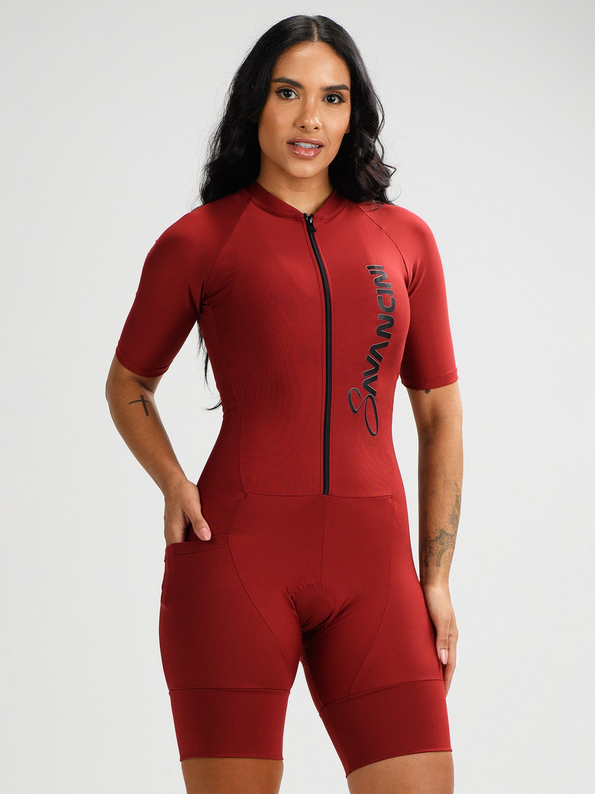 macaquinho ciclismo feminino bolso lateral bordo moving savancini 7470bl 2