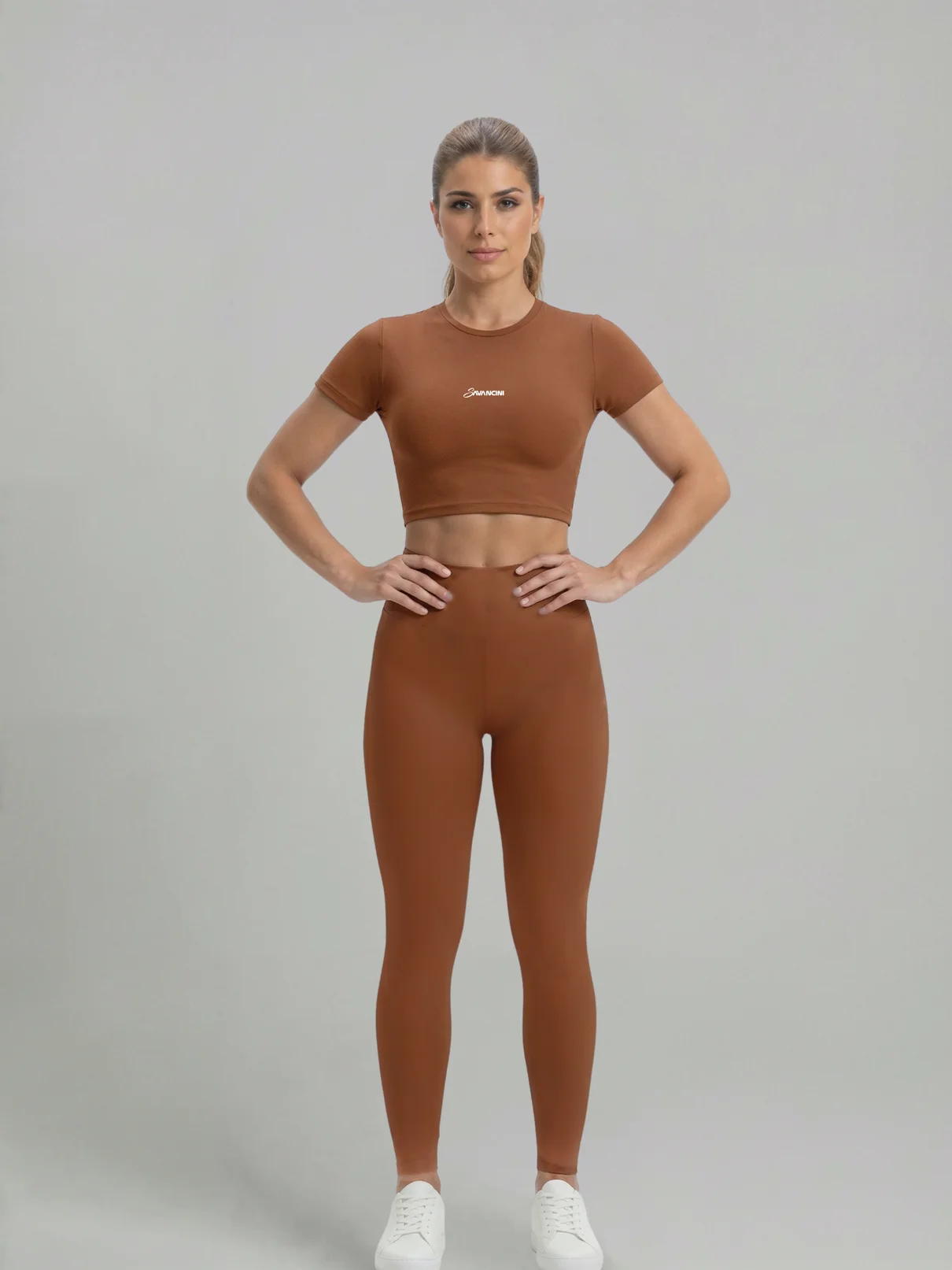 Conjunto Legging Cropped Savancini Flow Âmbar — vista frontal
