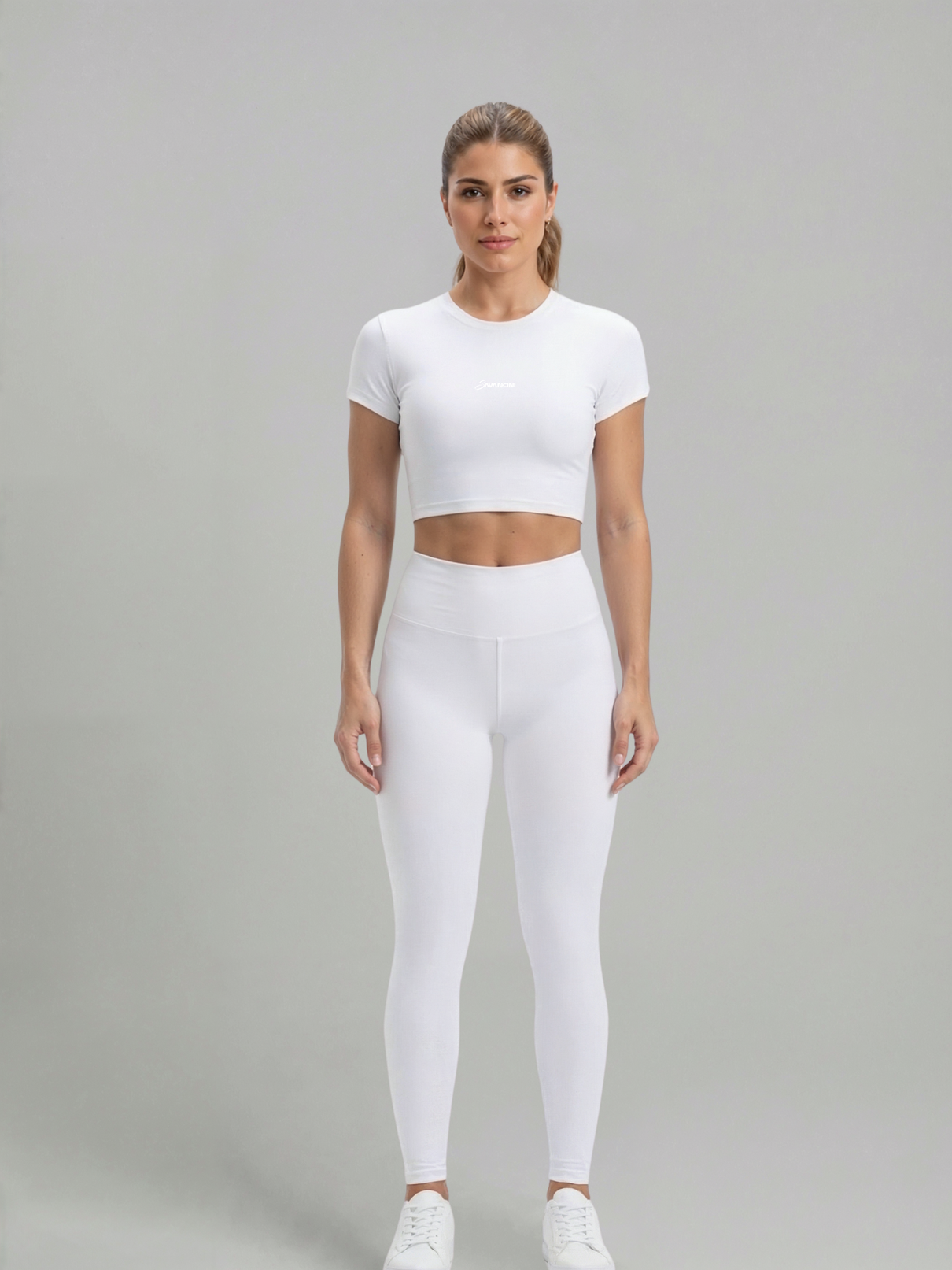 Conjunto Legging Cropped Savancini Flow Branco — vista frontal