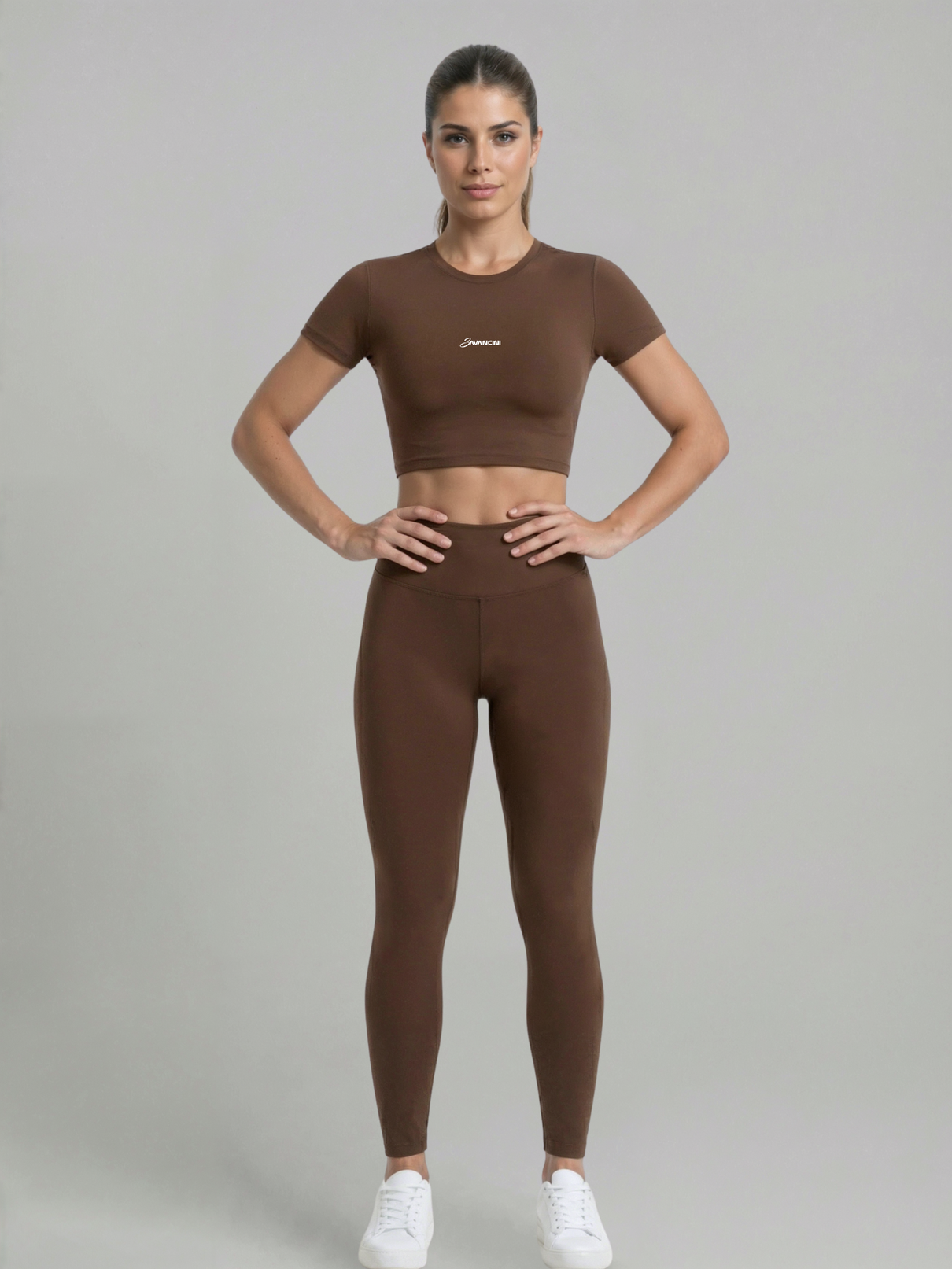 Conjunto Legging Cropped Savancini Flow Expresso &mdash; vista frontal
