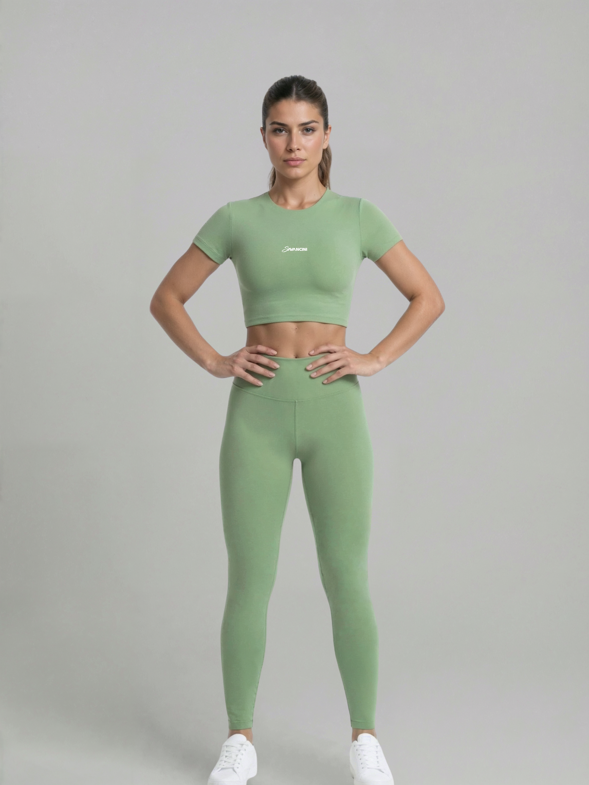 Conjunto Legging Cropped Savancini Flow Malva &mdash; vista frontal