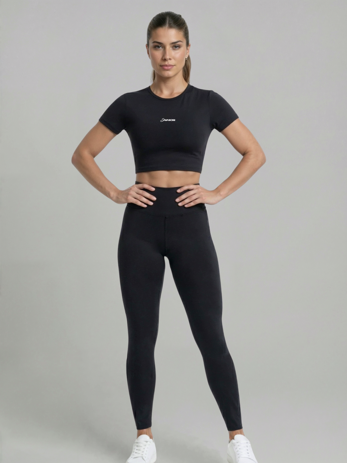 Conjunto Legging Cropped Savancini Flow Preto &mdash; vista frontal