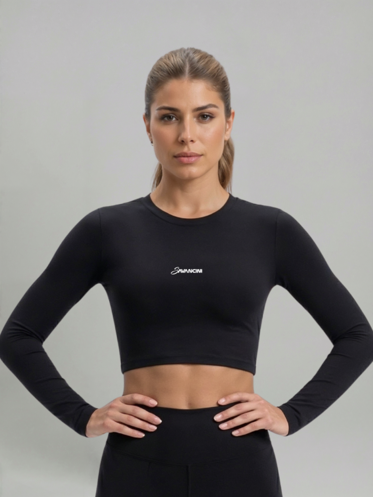 Cropped Manga Longa Savancini Flow Preto
