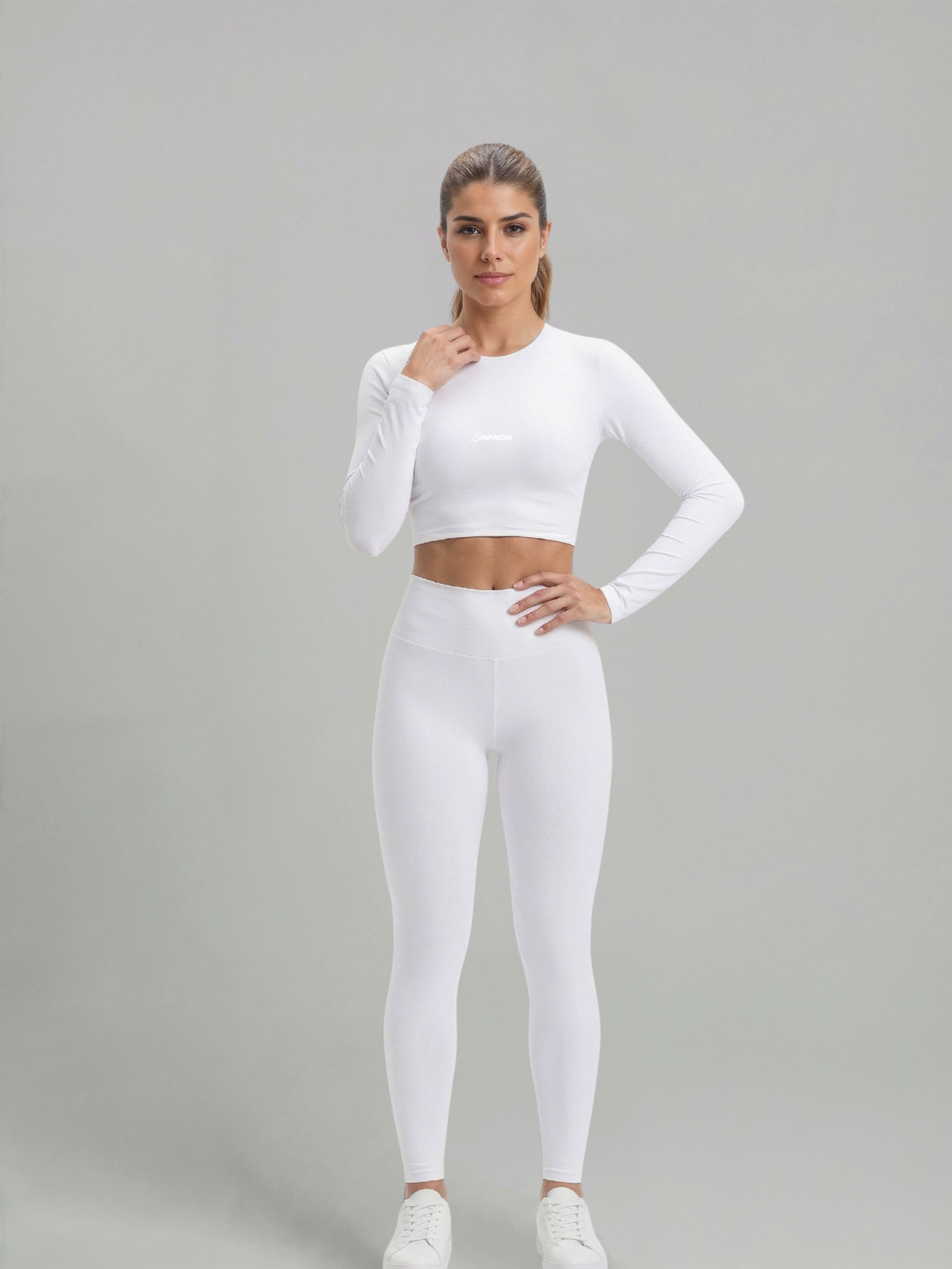 Conjunto Legging Cropped Savancini Flow Branco &mdash; vista frontal