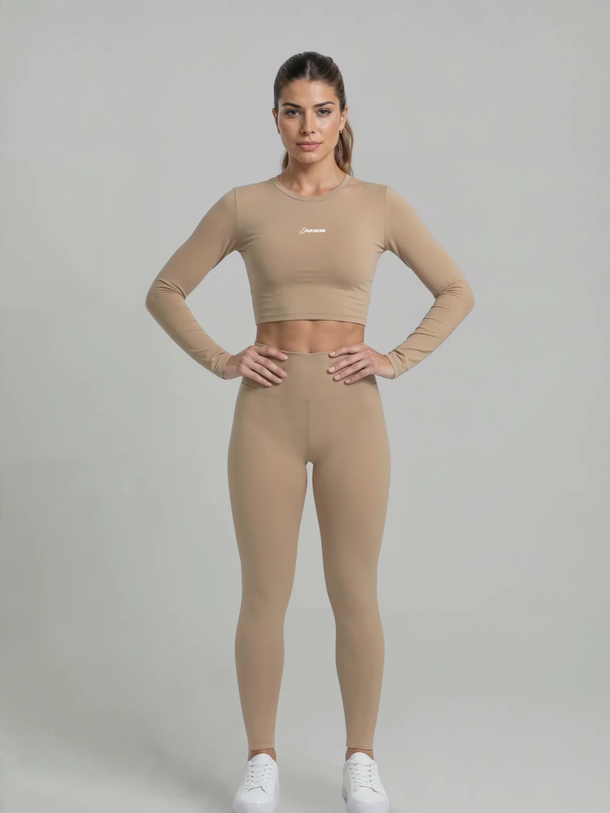 Conjunto Legging Cropped Savancini Flow Capuccino — vista frontal