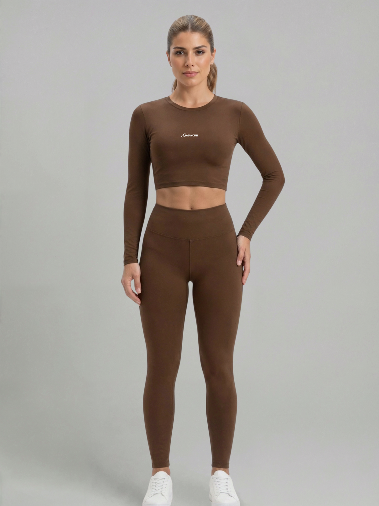Conjunto Legging Cropped Savancini Flow Expresso — vista frontal
