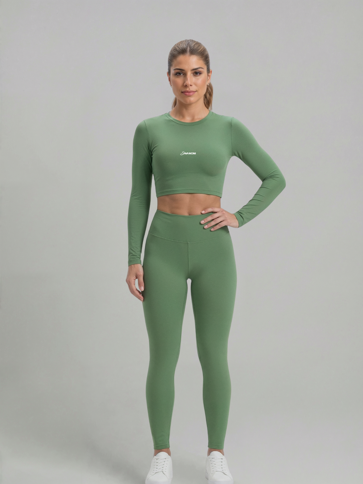 Conjunto Legging Cropped Savancini Flow Malva &mdash; vista frontal
