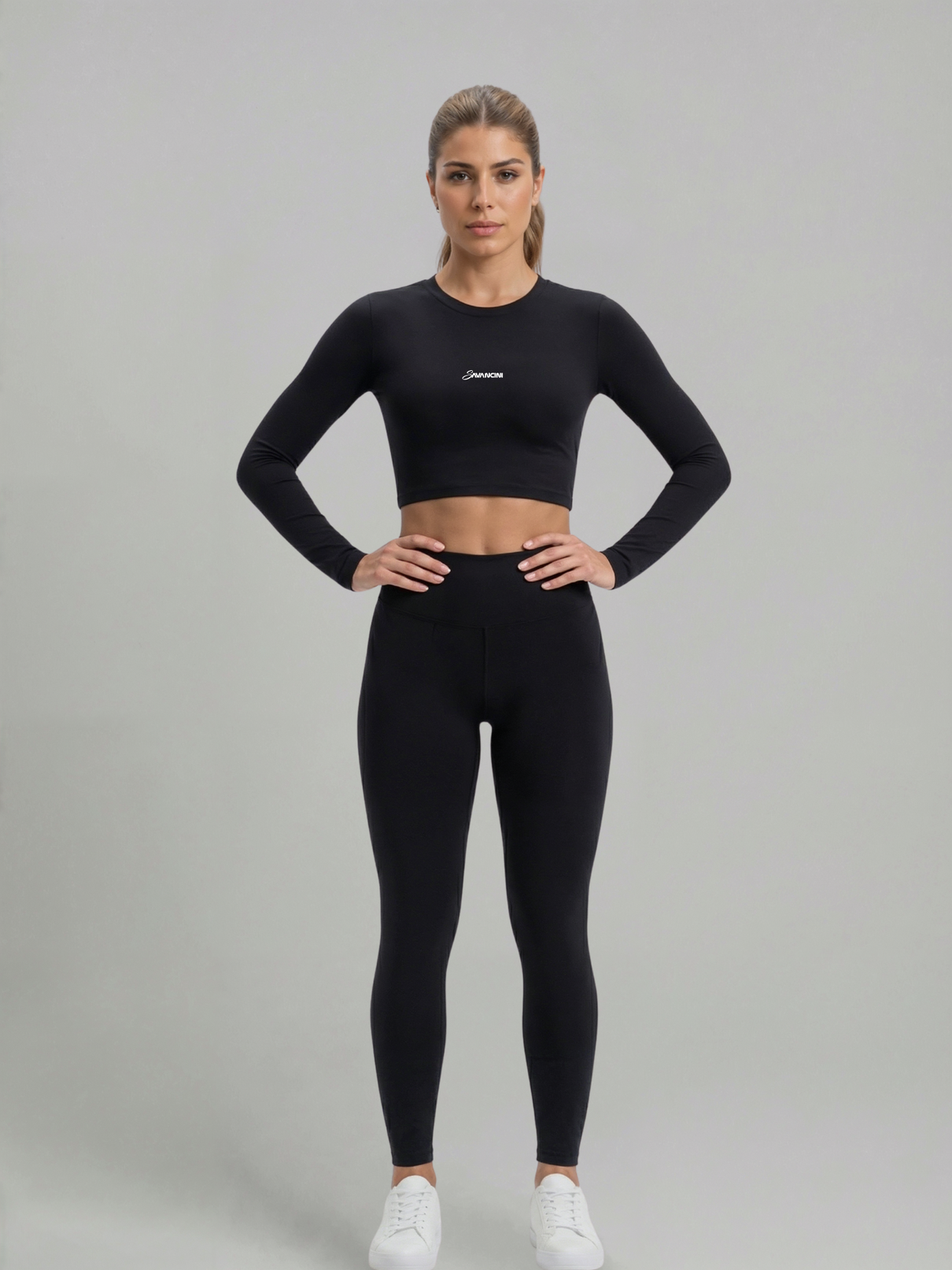 Conjunto Legging Cropped Savancini Flow Preto &mdash; vista frontal